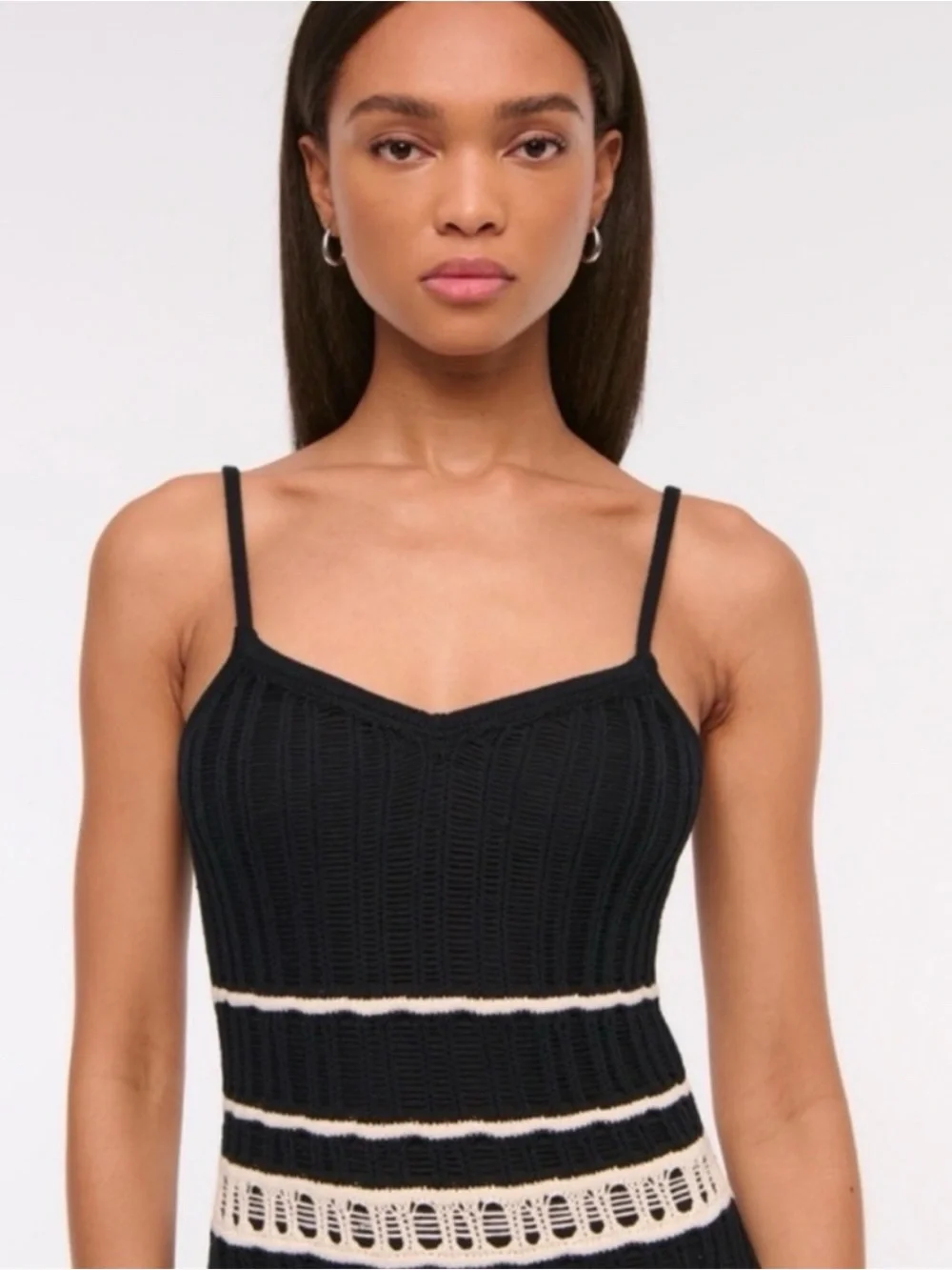 NWT Abercrombie & Fitch Crochet Striped Maxi Dress in Black/Cream Size M